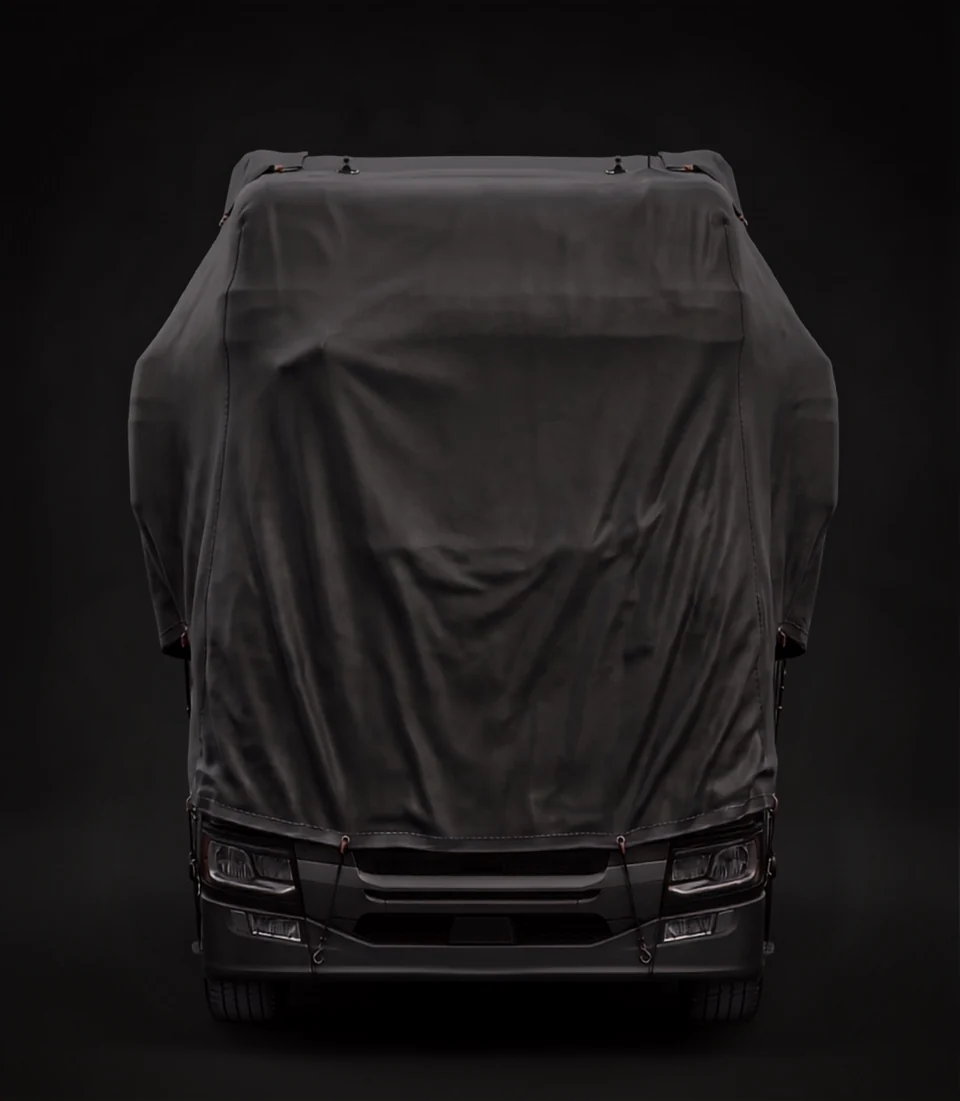 Covered truck awaiting activation